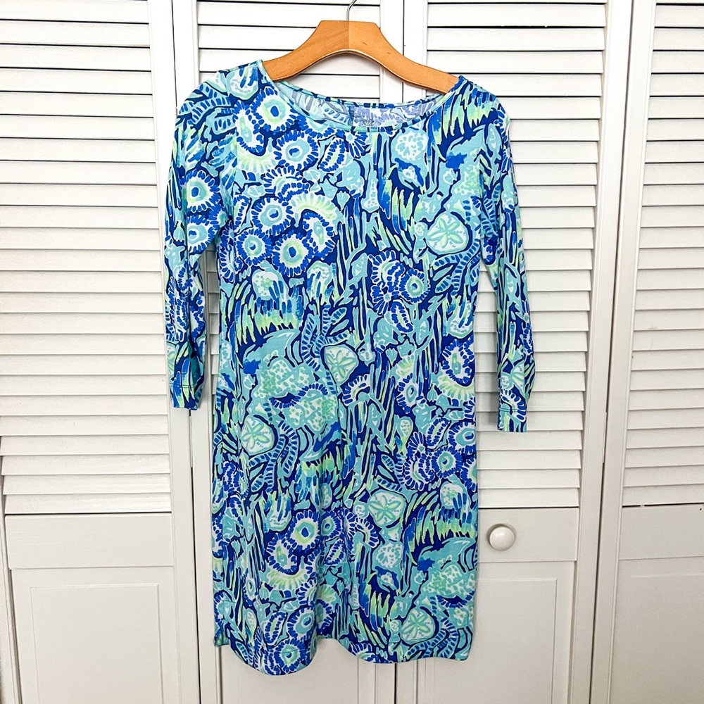 Lilly Pulitzer Marlowe Dress XS Indigo Blue Print Half Sleeve
